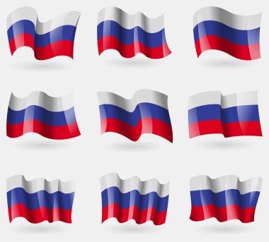 Havadaki Rusya bayrakları kümesi. Vektör