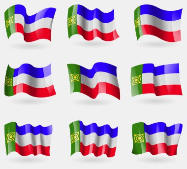 Havadaki Khakassia bayrakları kümesi. Vektör