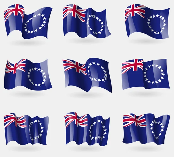 Ensemble de drapeaux des îles Cook dans les airs. Vecteur — Image vectorielle