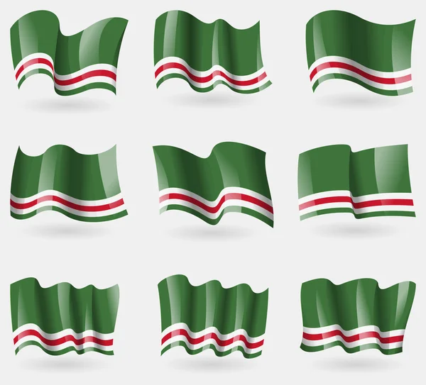 Zestaw czeczeńskiej Republiki Iczkerii flagi w powietrzu. Wektor — Wektor stockowy