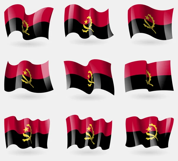 Set of Angola flags in the air. Vector — Stock Vector