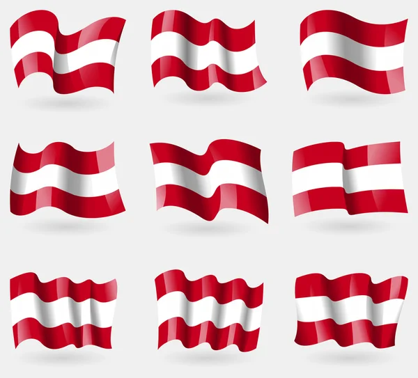 Set of Austria flags in the air. Vector — Stock Vector