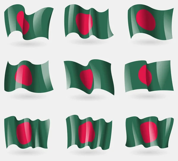 Set of Bangladesh flags in the air. Vector — Stock Vector