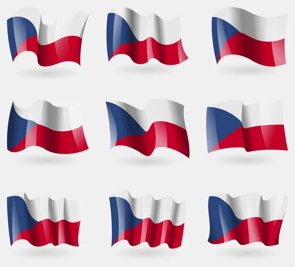 Set of Czech Republic flags in the air. Vector — Stock Vector