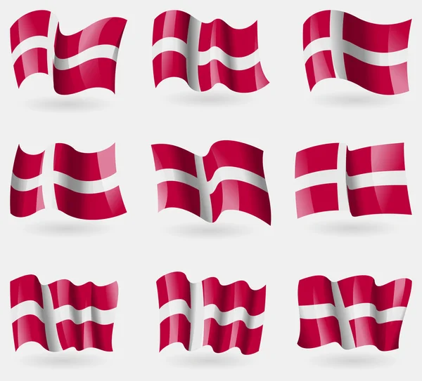 Set of Denmark flags in the air. Vector — Stock Vector