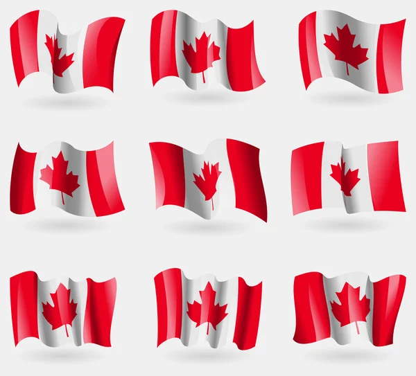 Conjunto de banderas de Canadá en el aire. Vector — Vector de stock