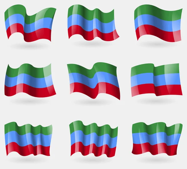 Set of Dagestan flags in the air. Vector — Stock Vector