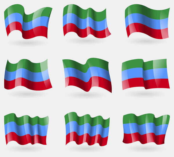 Set of Dagestan flags in the air. Vector