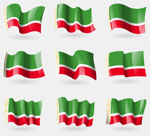 Set Çeçen Cumhuriyeti bayrakları havada. Vektör