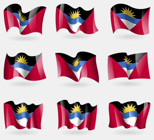 Set de banderas de Antigua y Barbuda en el aire. Vector — Archivo Imágenes Vectoriales