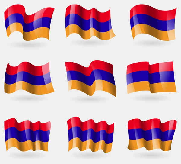 Set de banderas de Armenia en el aire. Vector — Vector de stock