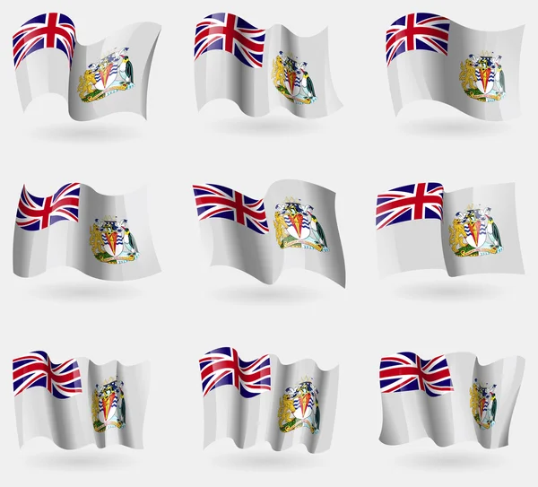 Ensemble de drapeaux du Territoire antarctique britannique dans les airs. Vecteur — Image vectorielle