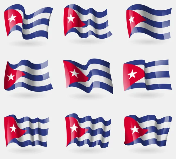 Ensemble de drapeaux cubains dans les airs. Vecteur — Image vectorielle