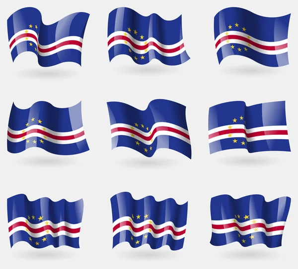 Set de banderas de Cabo Verde en el aire. Vector — Vector de stock