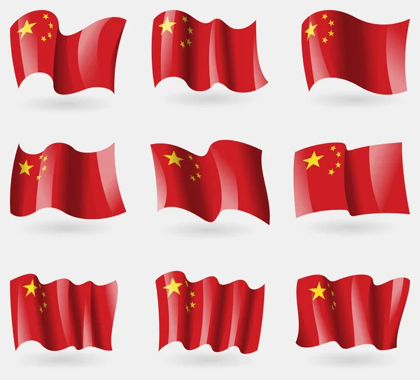 Набор китайских флагов в воздухе. Вектор — стоковый вектор