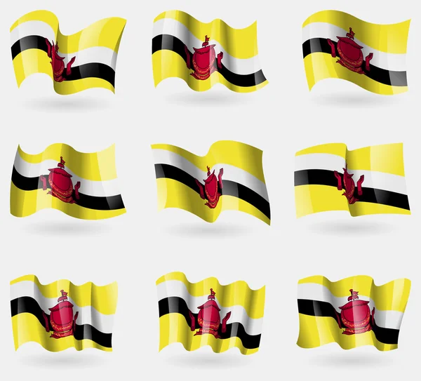 Set of Brunei flags in the air. Vector — Stock Vector