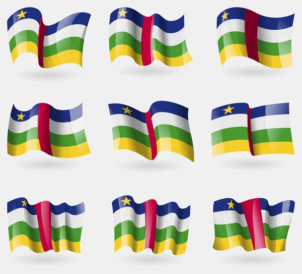 Set of Central African Republic flags in the air. Vector — Stock Vector