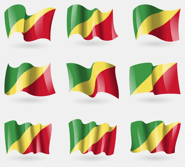 Set of Congo Republic flags in the air. Vector — Stock Vector