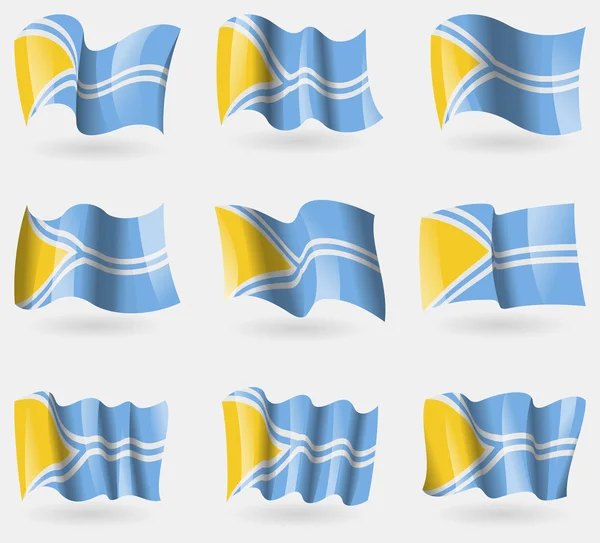 Набор тувинских флагов в воздухе. Вектор — стоковый вектор
