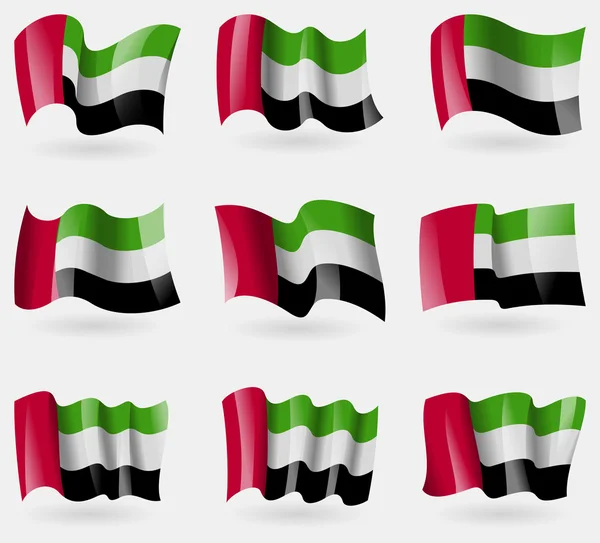 Set de banderas de los Emiratos Árabes Unidos en el aire. Vector — Vector de stock