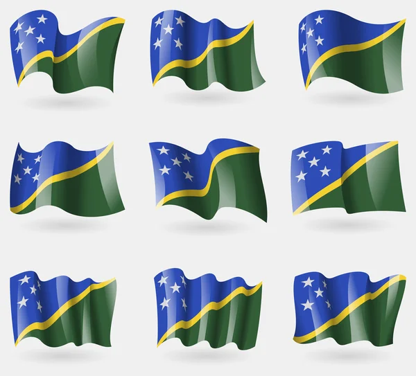 Set of Solomon Islands flags in the air. Vector — Stock Vector