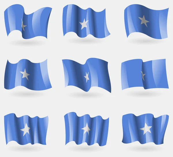 Set of Somalia flags in the air. Vector — Stock Vector