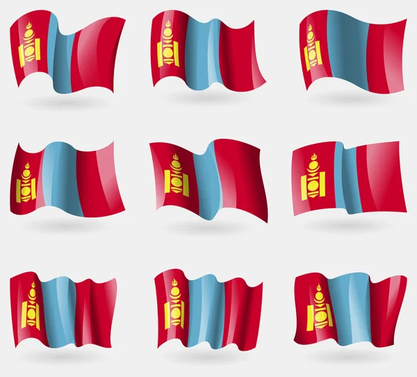 Set of Mongolia flags in the air. Vector — Stock Vector