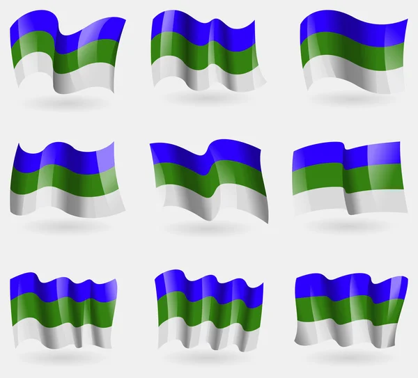 Set di bandiere Komi in aria. Vettore — Vettoriale Stock