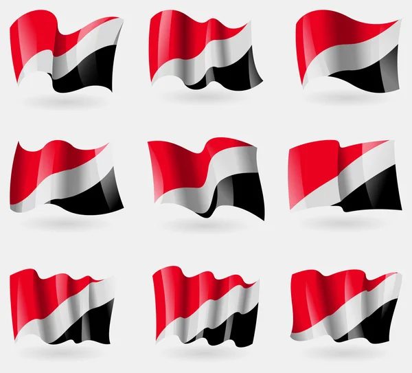 Set of Sealand Principality flags in the air. Vector — Stock Vector