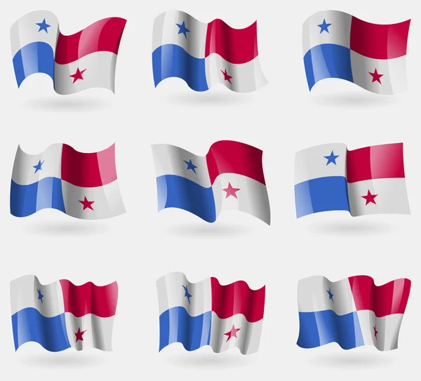 Set of Panama flags in the air. Vector — Stock Vector