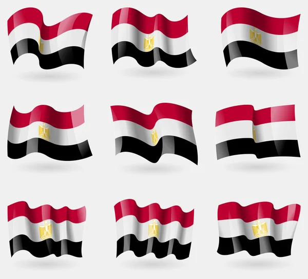 Set of Egypt flags in the air. Vector — Stock Vector