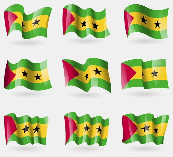 Set di bandiere Sao Tome e Principe in aria. Vettore — Vettoriale Stock