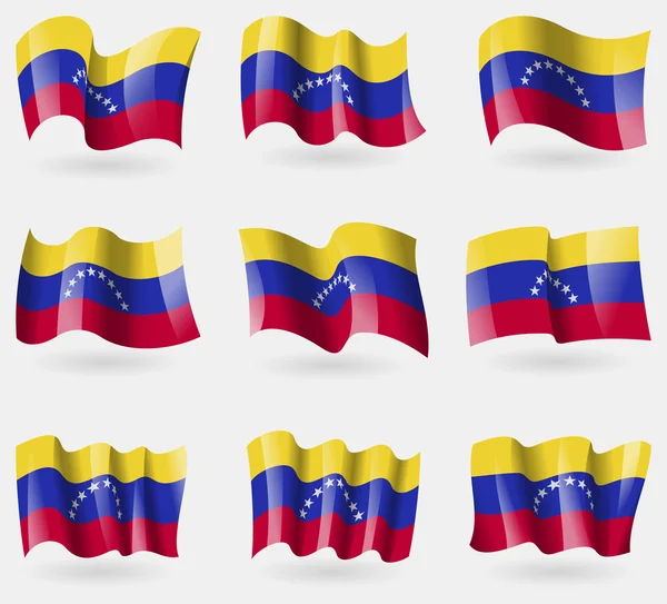 Set de banderas de Venezuela en el aire. Vector — Archivo Imágenes Vectoriales