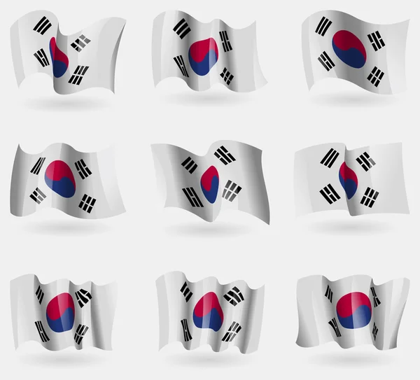 Südkoreanische Flaggen in der Luft. Vektor — Stockvektor