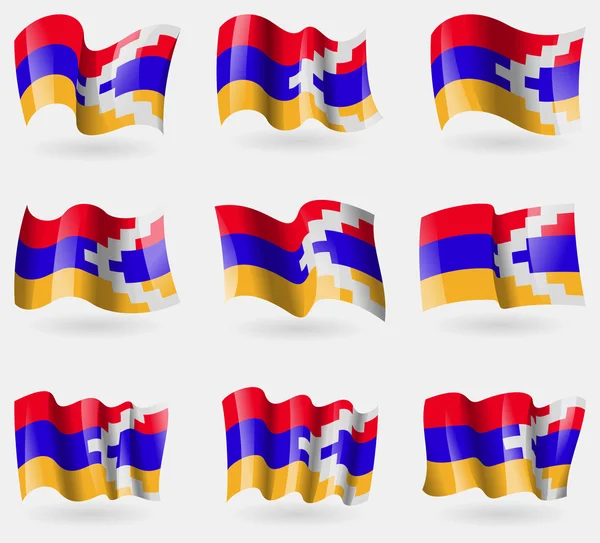 Set of Karabakh Republic flags in the air. Vector — Stock Vector