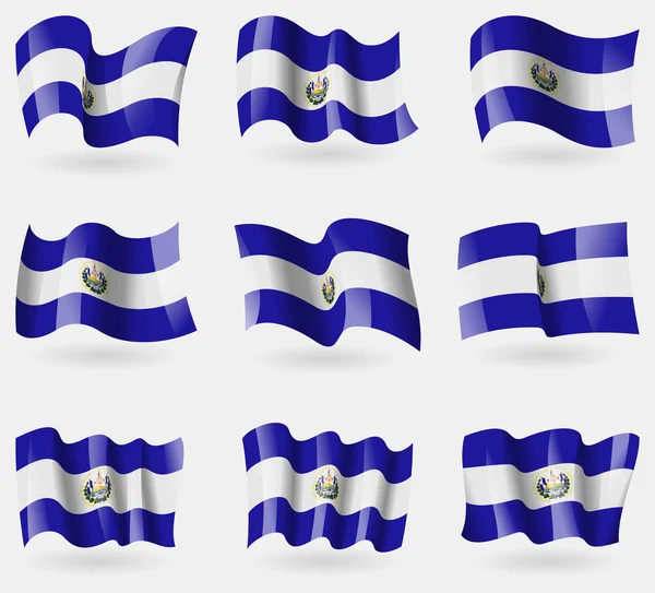 Uppsättning av El Salvador flaggor i luften. Vektor — Stock vektor