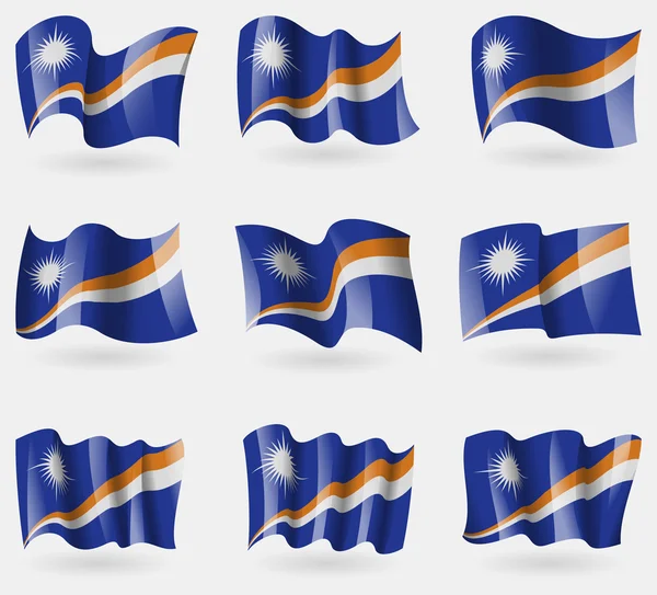 Set of Marshll Islands flags in the air. Vector — Stock Vector