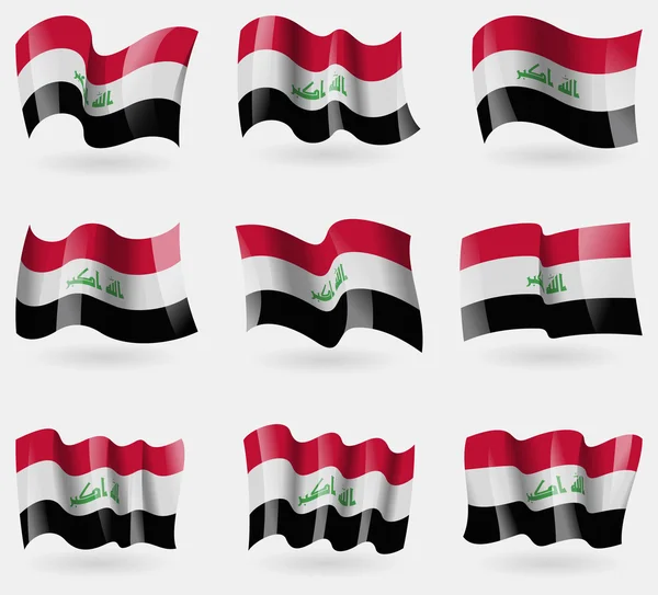 Set of Iraq flags in the air. Vector — Stock Vector