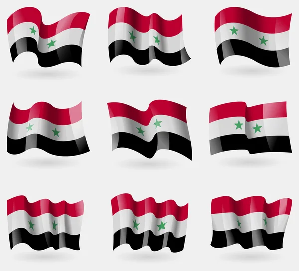 Conjunto de bandeiras da Síria no ar. Vetor — Vetor de Stock