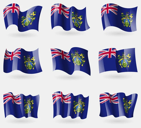 Conjunto de bandeiras das Ilhas Pitcairn no ar. Vetor — Vetor de Stock