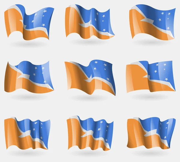 Set of Tierra del Fuego Province flags in the air. Vector — Stock Vector