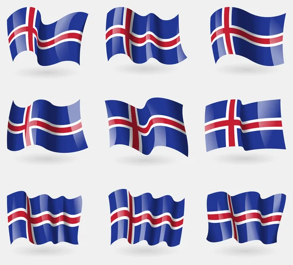 Set de banderas de Islandia en el aire. Vector — Vector de stock