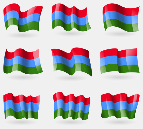 Set of Karelia flags in the air. Vector