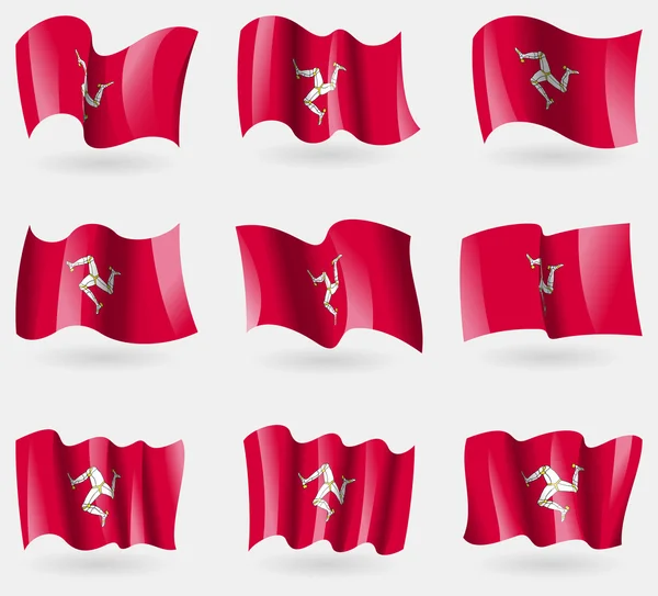 Set of Isle of man flags in the air. Vector — Stock Vector