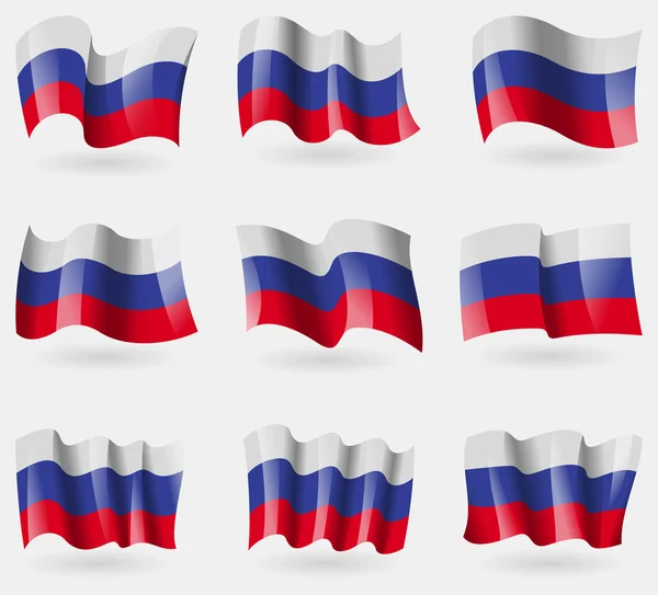 Havadaki Rusya bayrakları kümesi. Vektör