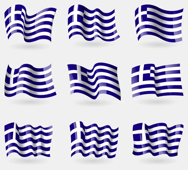 Set of Greece flags in the air. Vector — Stock Vector