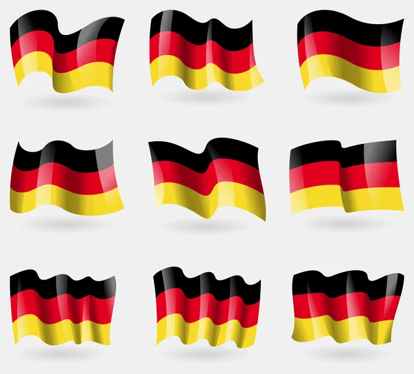 Set Germany(New) vlaggen in de lucht. Vector — Stockvector