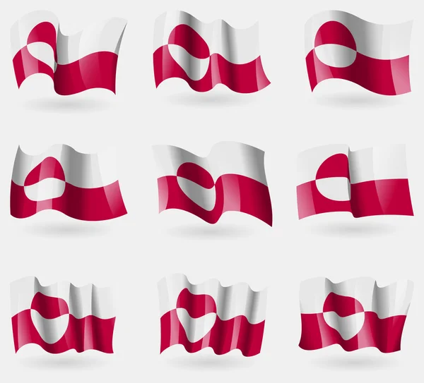 Set of Greenland flags in the air. Vector — Stock Vector