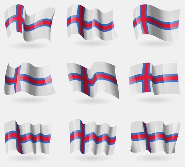 Set de banderas de las Islas Feroe en el aire. Vector — Vector de stock