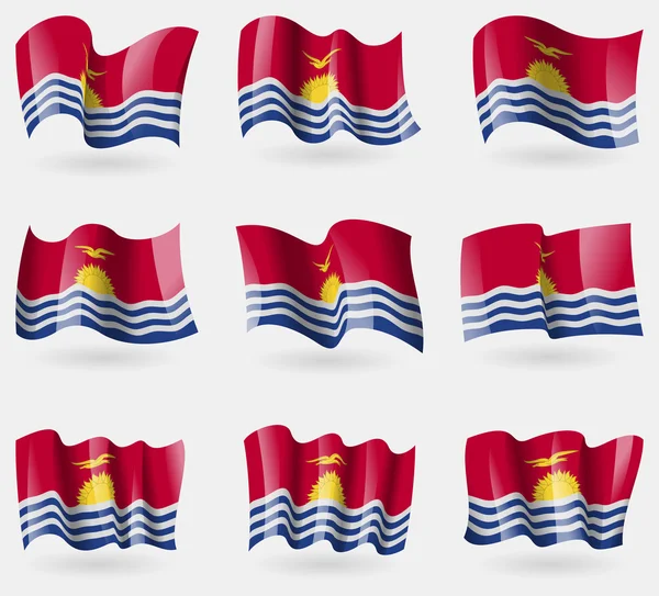 Set of Kiribati flags in the air. Vector — Stock Vector